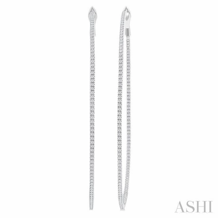 Exclusive Craft 1 1/2 ctw Inside & Outside Round Cut Diamond Hoop Earring in 14K White Gold