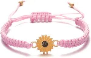 Sunflower Bracelets Adjustable Boho Sunflower Daisy Charm Bracelets Handmade Braided Rope Friendship Matching Bracelets Promise Bracelets for Couples Women Friends Summer Jewelry