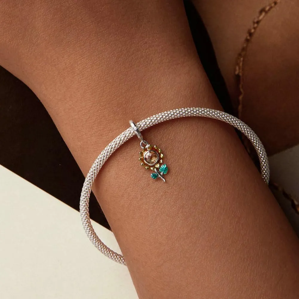 Sunflower Charm 925 Sterling Silver Flower Charm Rose Charm Love Charm Birthday Charm Dangle Charm for Pandora Charm Bracelet