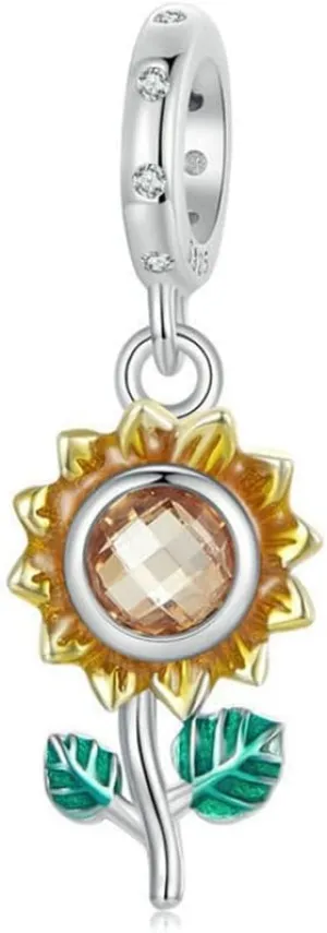 Sunflower Charm 925 Sterling Silver Flower Charm Rose Charm Love Charm Birthday Charm Dangle Charm for Pandora Charm Bracelet
