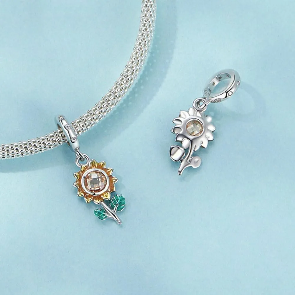 Sunflower Charm 925 Sterling Silver Flower Charm Rose Charm Love Charm Birthday Charm Dangle Charm for Pandora Charm Bracelet