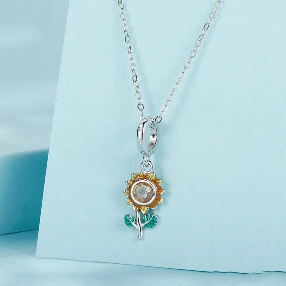 Sunflower Charm 925 Sterling Silver Flower Charm Rose Charm Love Charm Birthday Charm Dangle Charm for Pandora Charm Bracelet