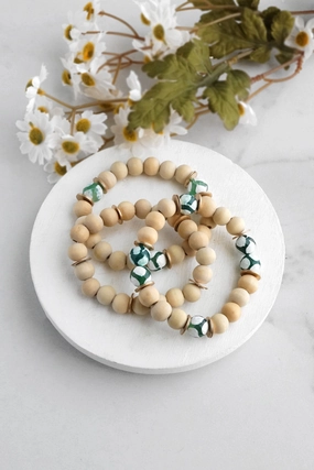 Stellar Composites Wooden beads bracelet stack of 3 with animal print beads