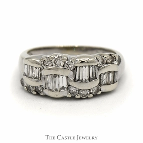 1cttw Curved Baguette and Round Diamond Band in 10k White Gold Seasonal Spark