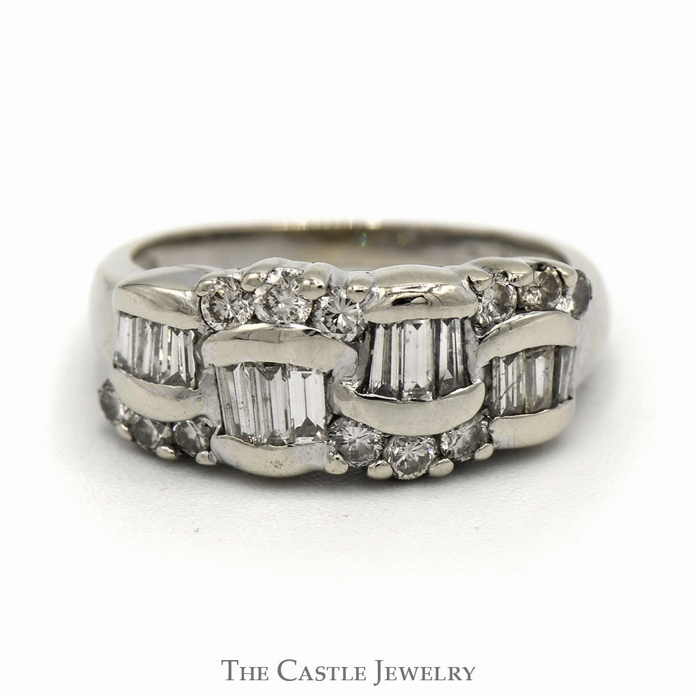1cttw Curved Baguette and Round Diamond Band in 10k White Gold Seasonal Spark