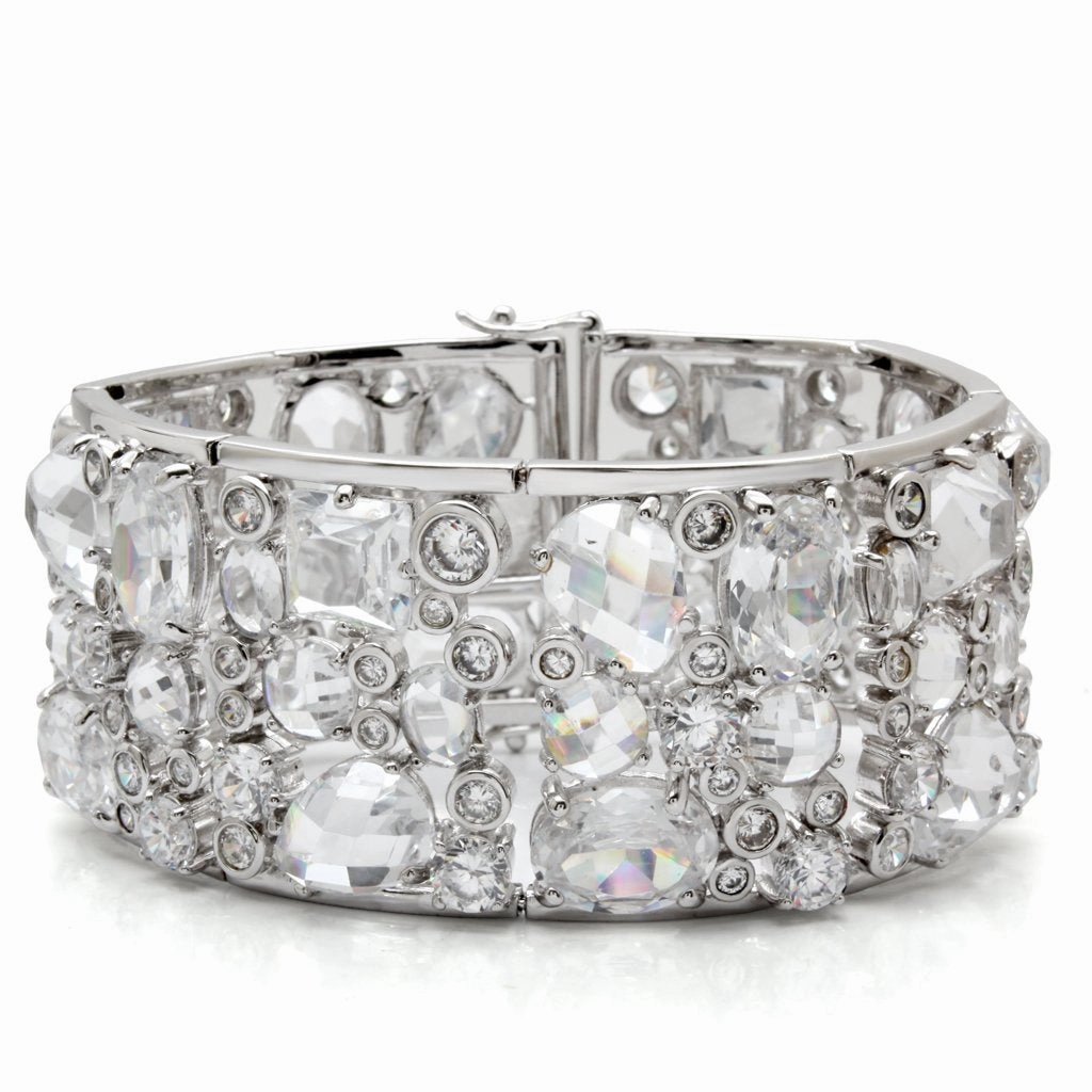 LO1456 - Rhodium Brass Bracelet with AAA Grade CZ  in Clear All-Stage Life Hemispheric Blends