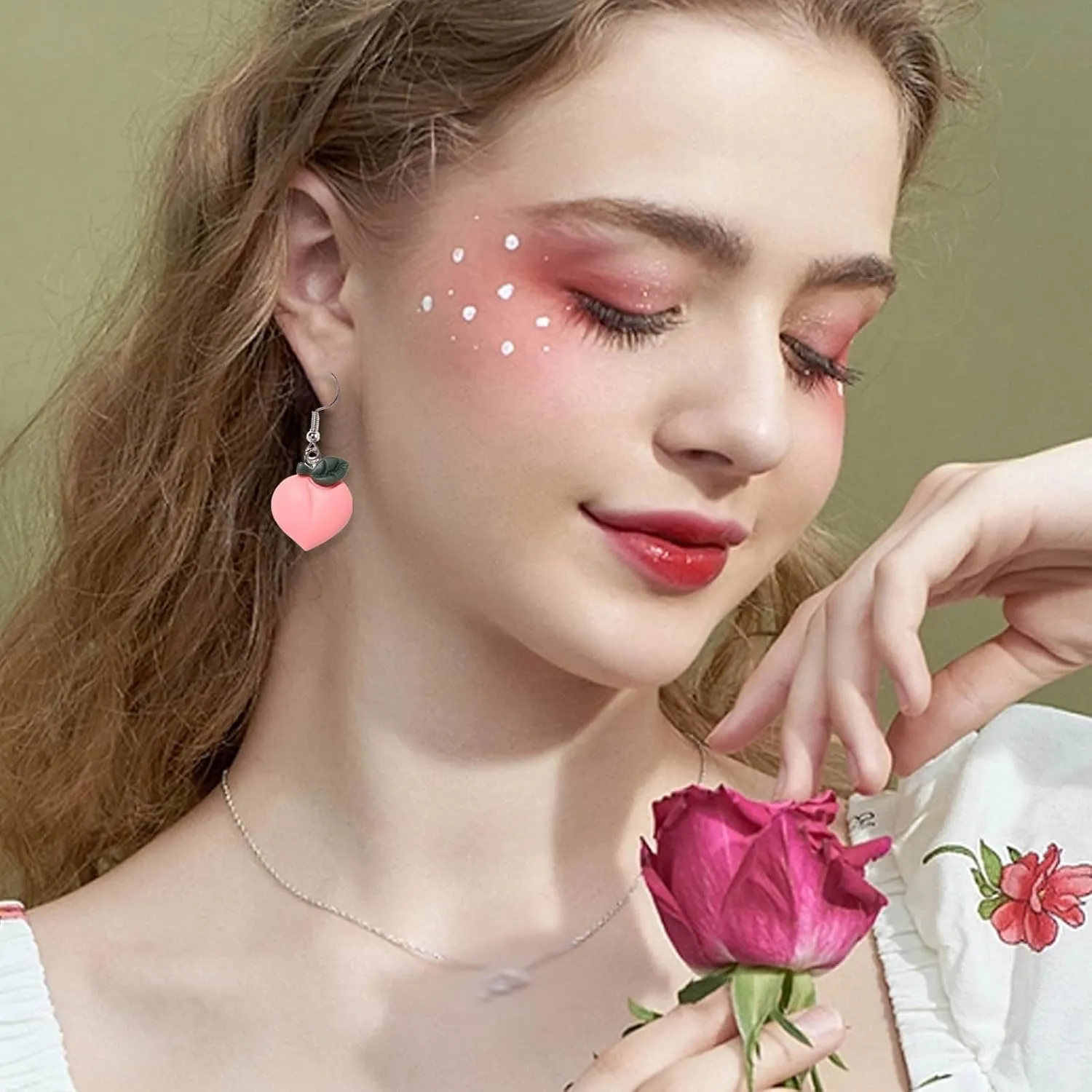 Tassel Dangle Earrings for Women Cute Pearl Peach Fruit Earrings Clip on Pearl Earrings