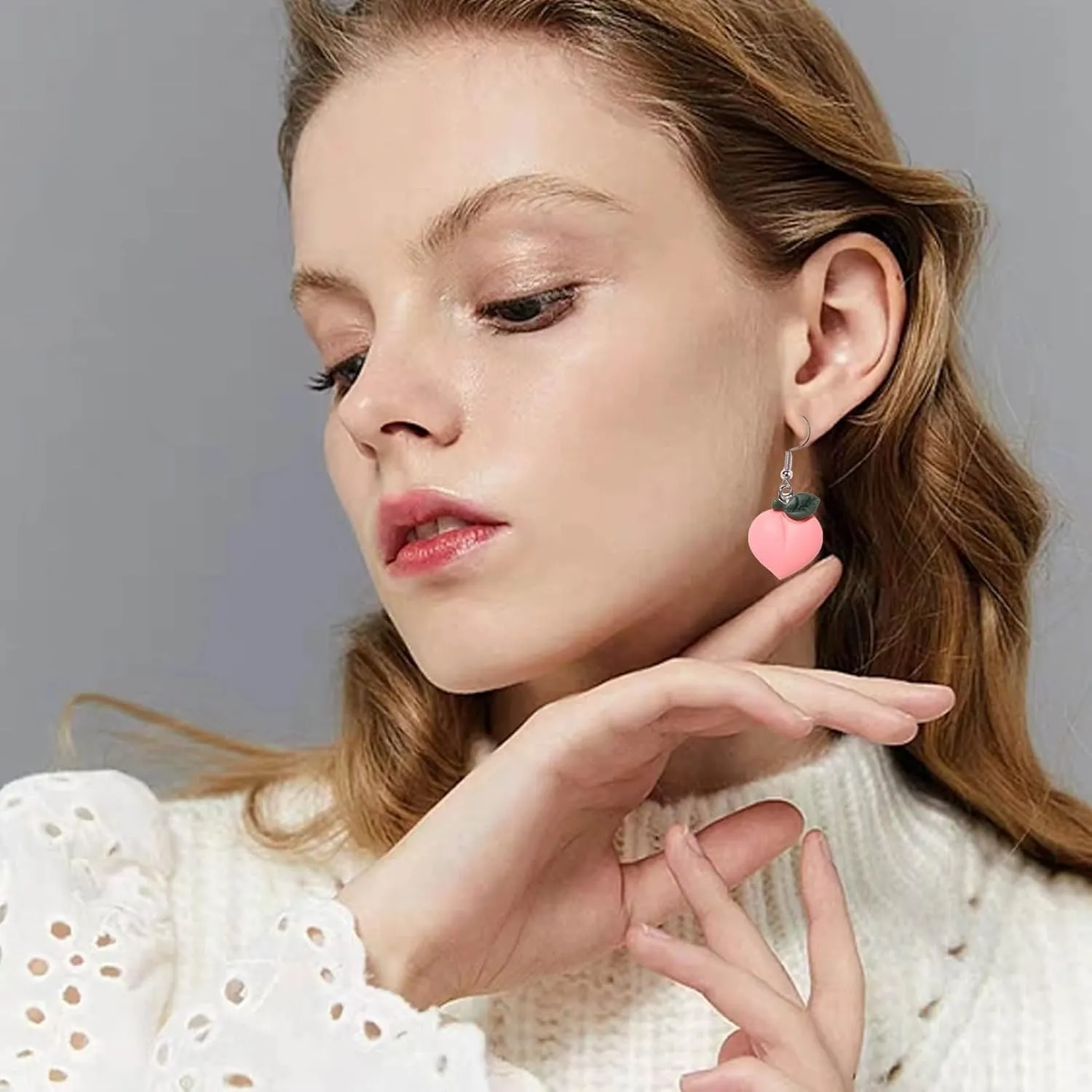 Tassel Dangle Earrings for Women Cute Pearl Peach Fruit Earrings Clip on Pearl Earrings