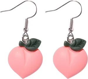Tassel Dangle Earrings for Women Cute Pearl Peach Fruit Earrings Clip on Pearl Earrings