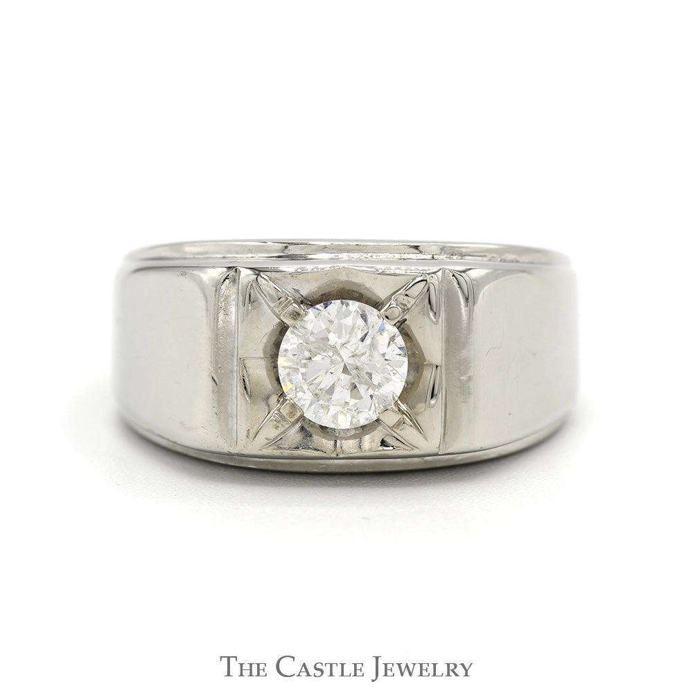 Elegant Motion Fine Craft 3/4ct Round Brilliant Cut Diamond Men's Ring in 14k White Gold