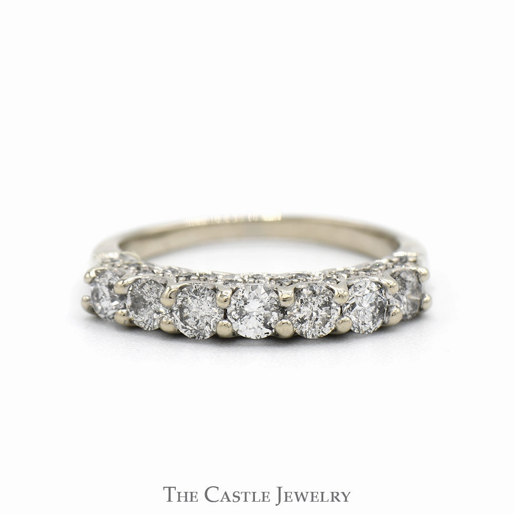 1cttw 7 Round Diamond Wedding/Anniversary Band in 14k White Gold Artisan Detail