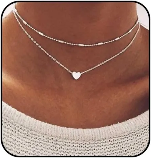 Tgirls Layered Copper Choker Necklaces Heart Pendant Necklaces Ball Collar Jewelry for Women