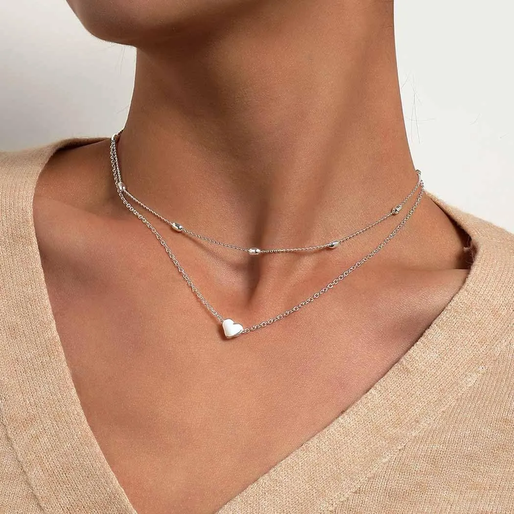 Tgirls Layered Copper Choker Necklaces Heart Pendant Necklaces Ball Collar Jewelry for Women