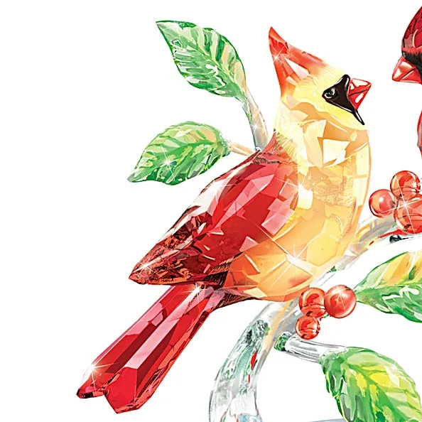 The Bradford Exchange Crimson Beauties Cardinals Facets of Nature Crystal Songbird Figurine with Glass Base 5.5"W x 5.5"H