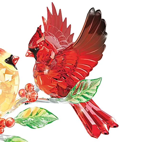 The Bradford Exchange Crimson Beauties Cardinals Facets of Nature Crystal Songbird Figurine with Glass Base 5.5"W x 5.5"H