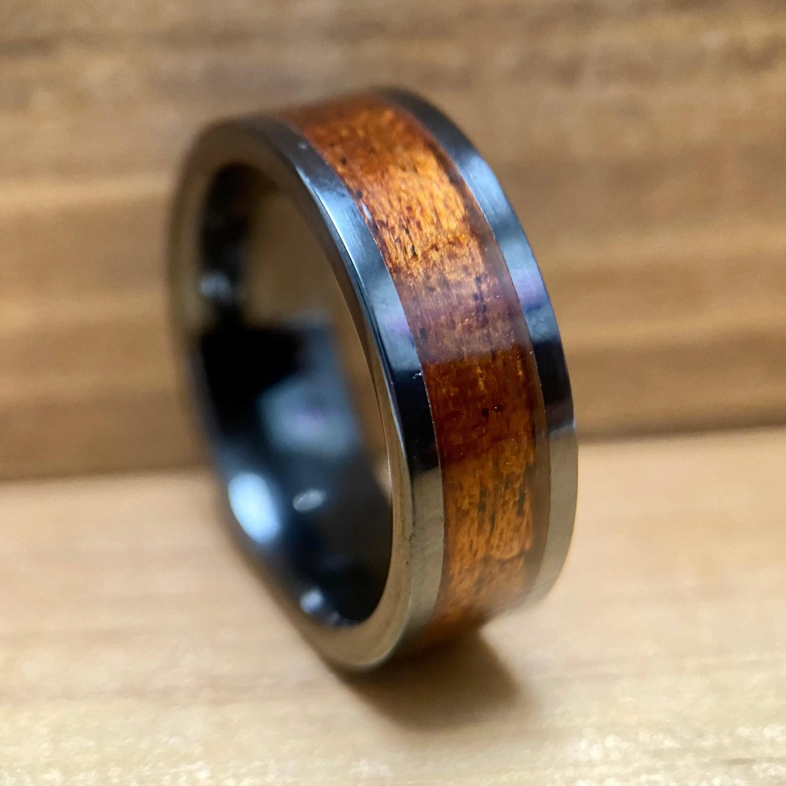 “The Olympic” 100% USA Made Black Ceramic Ring With Wood From The RMS Olympic