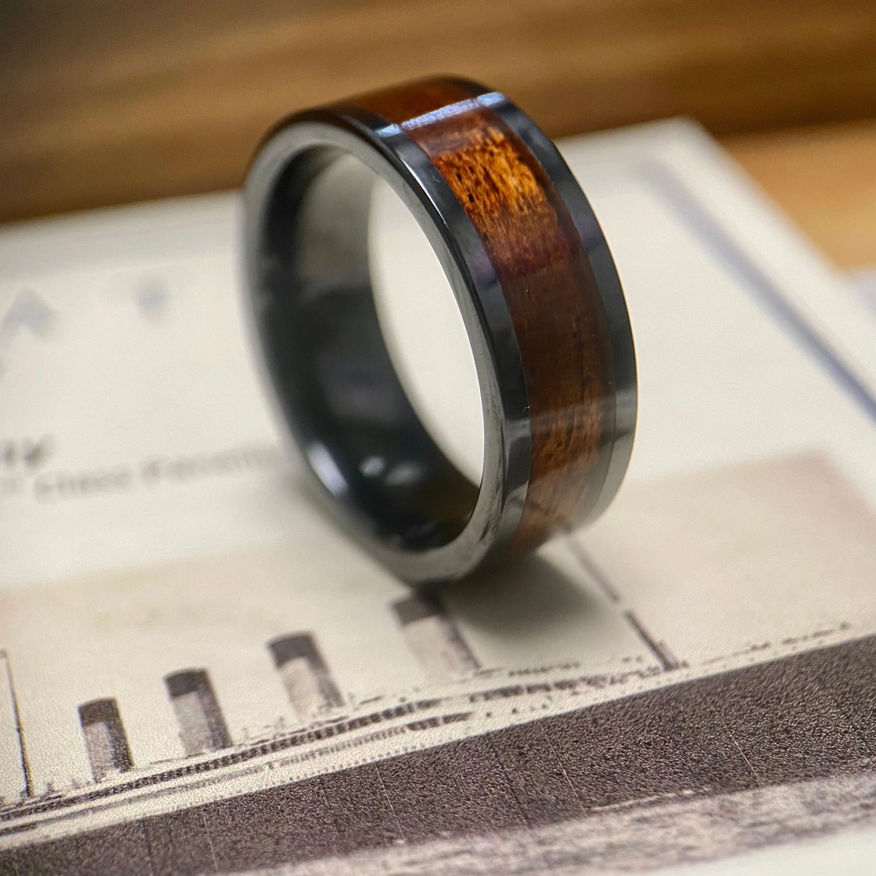 “The Olympic” 100% USA Made Black Ceramic Ring With Wood From The RMS Olympic