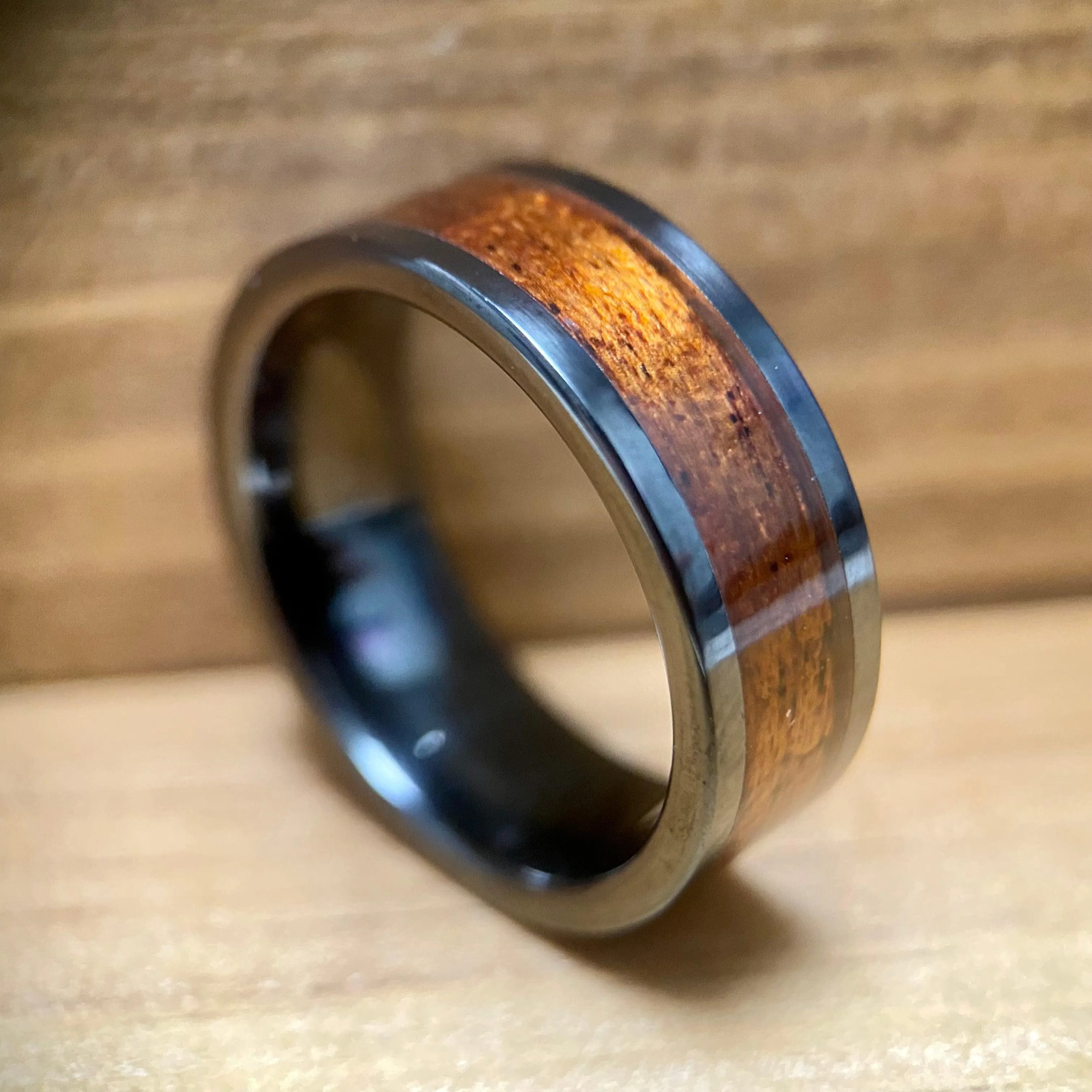 “The Olympic” 100% USA Made Black Ceramic Ring With Wood From The RMS Olympic