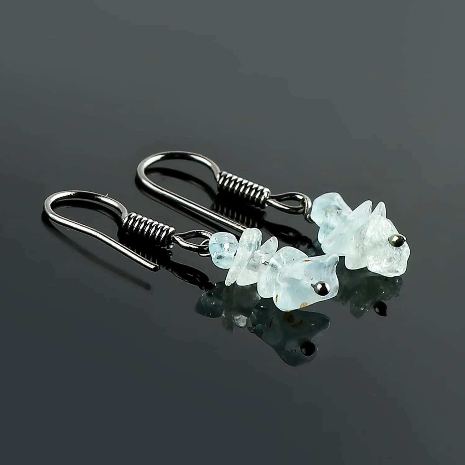 Thecraftman Natural Aquamarine Chips Earrings for Women, Yoga Jewelry, Meditation Earring, Crystals Earring, Raw Gemstone, Energy Healing Crystals, Birthday Gift for Her, Gemstone Jewelry (Aquamarine)