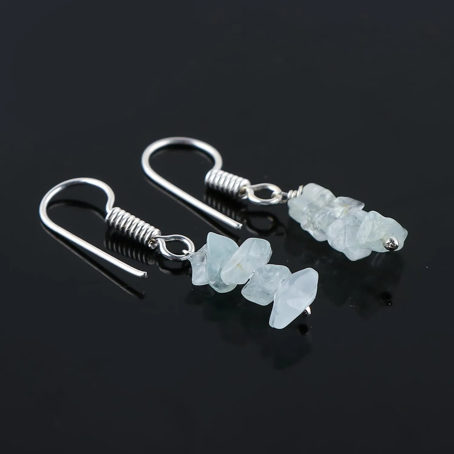 Thecraftman Natural Aquamarine Chips Earrings for Women, Yoga Jewelry, Meditation Earring, Crystals Earring, Raw Gemstone, Energy Healing Crystals, Birthday, Gift for Her Gemstone Jewelry (Aquamarine)