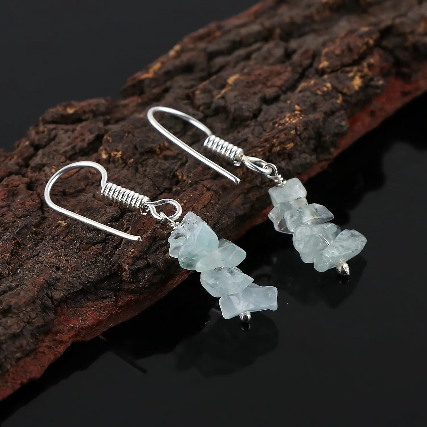 Thecraftman Natural Aquamarine Chips Earrings for Women, Yoga Jewelry, Meditation Earring, Crystals Earring, Raw Gemstone, Energy Healing Crystals, Birthday, Gift for Her Gemstone Jewelry (Aquamarine)