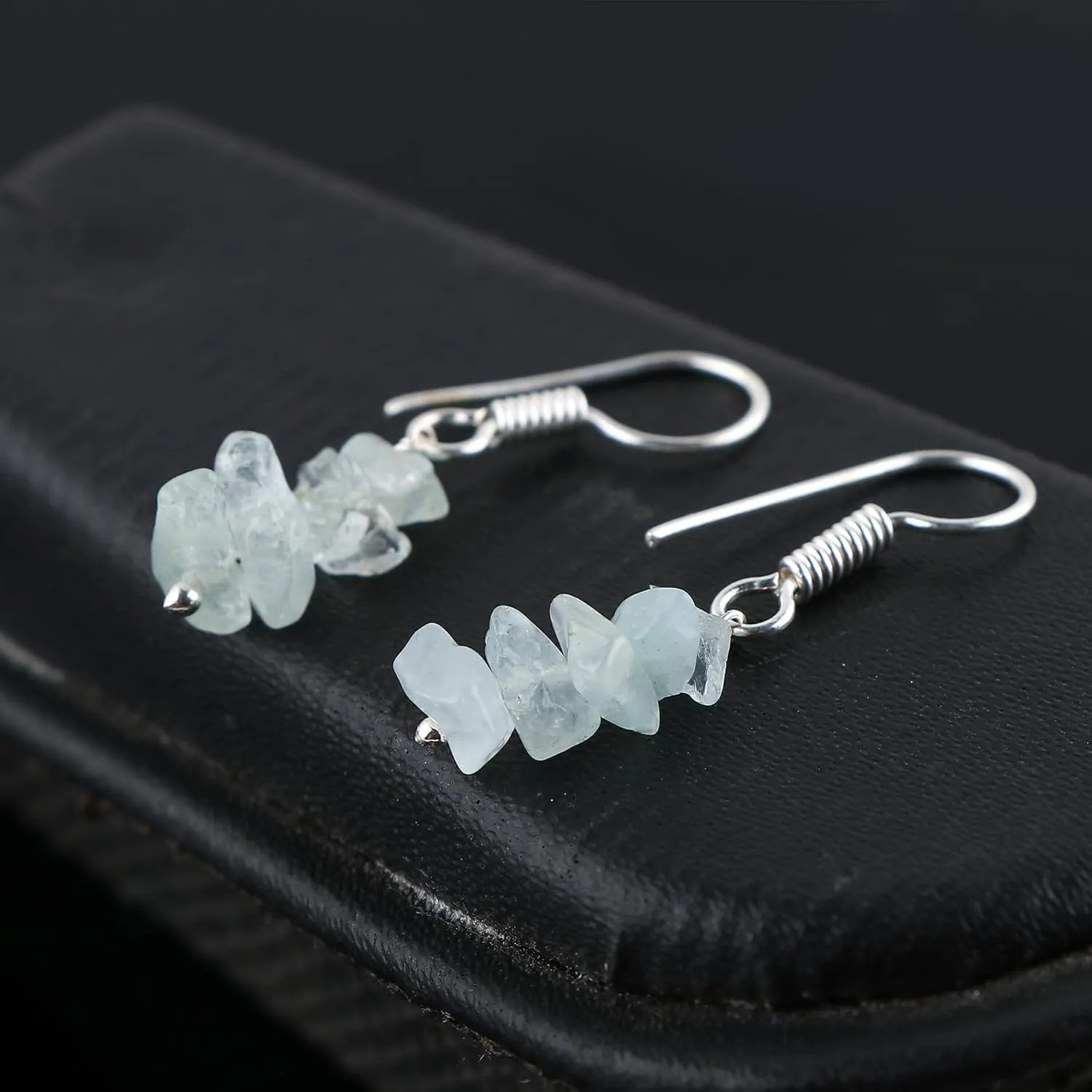 Thecraftman Natural Aquamarine Chips Earrings for Women, Yoga Jewelry, Meditation Earring, Crystals Earring, Raw Gemstone, Energy Healing Crystals, Birthday, Gift for Her Gemstone Jewelry (Aquamarine)