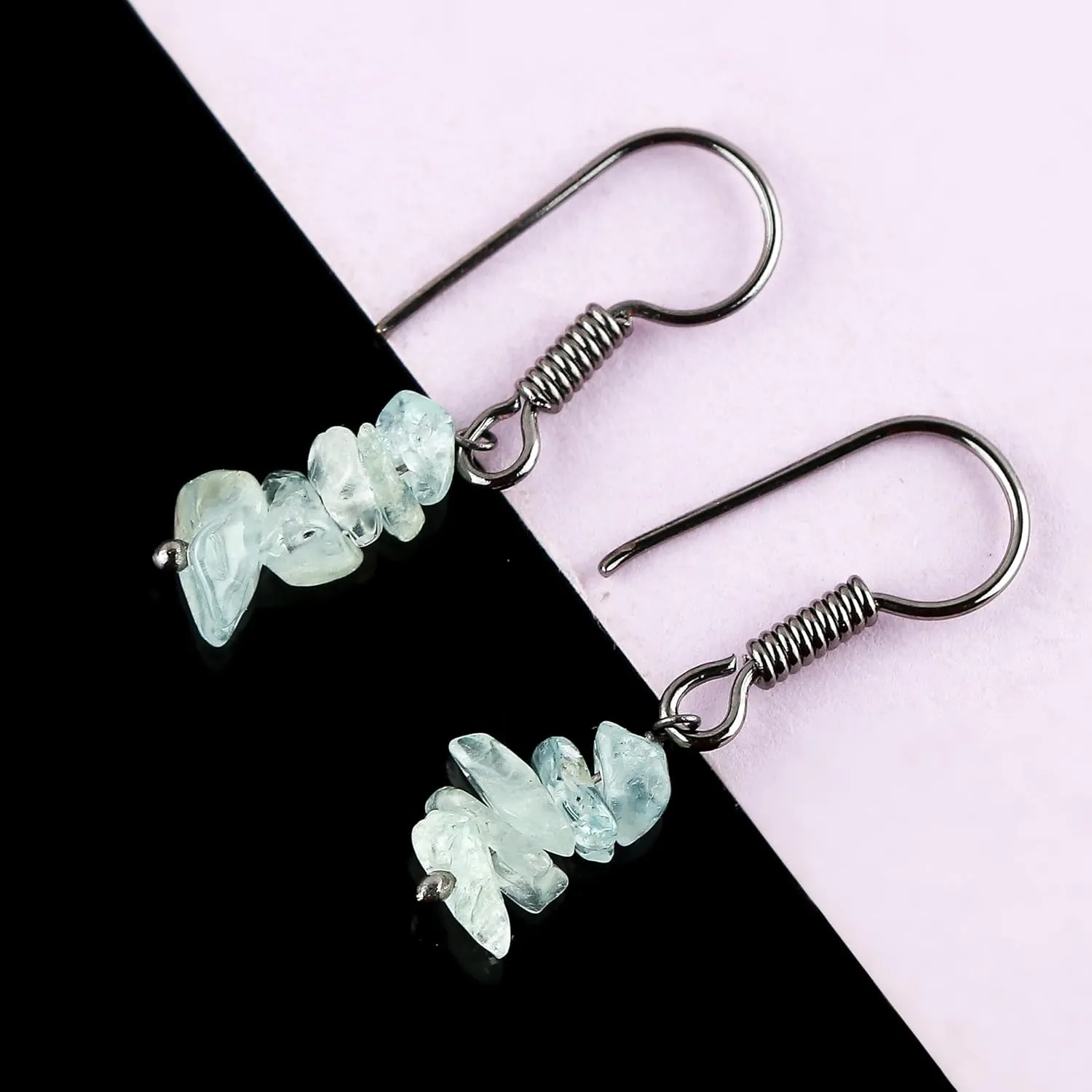 Thecraftman Natural Aquamarine Chips Earrings for Women, Yoga Jewelry, Meditation Earring, Crystals Earring, Raw Gemstone, Energy Healing Crystals, Birthday Gift for Her, Gemstone Jewelry (Aquamarine)