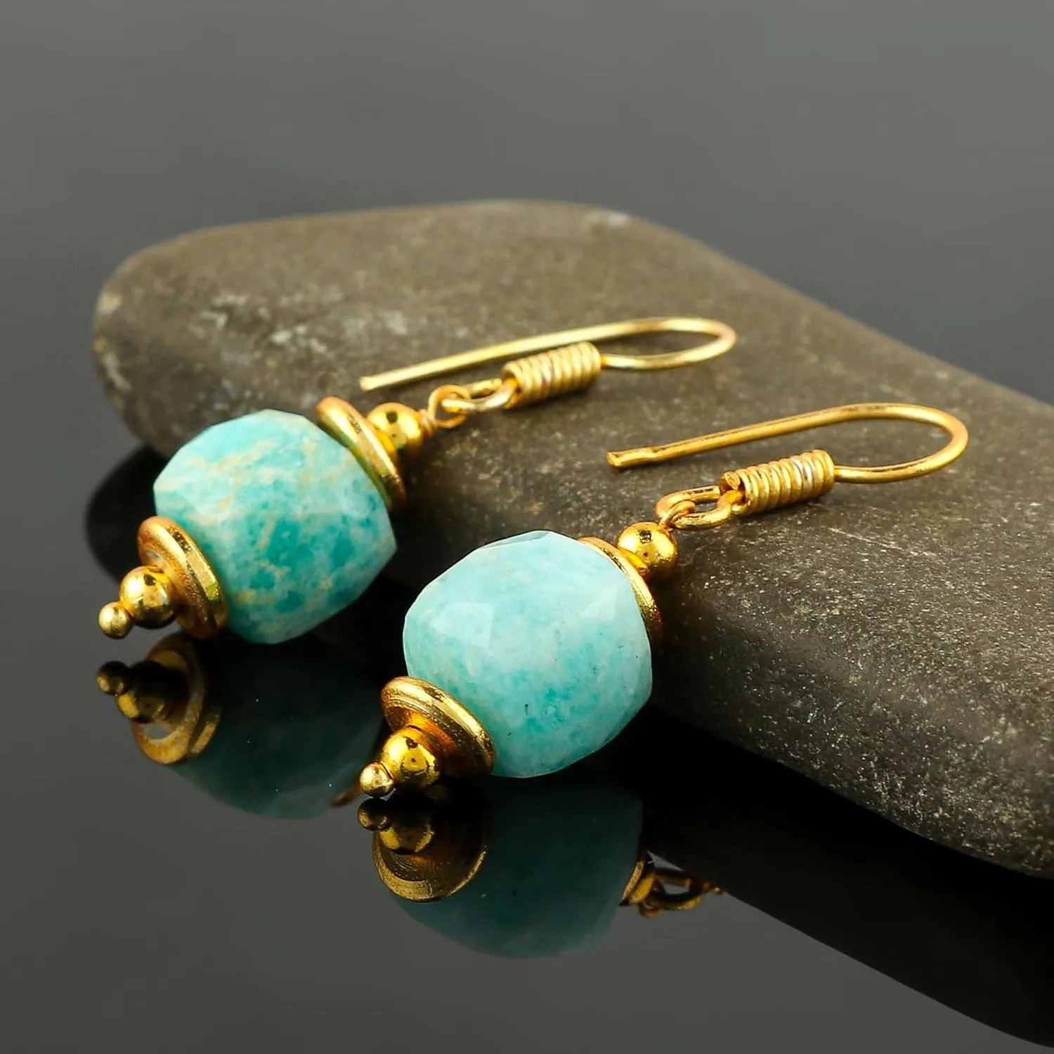Thecraftman Natural Earrings for Women, Yoga Jewelry, Meditation Earring, Crystals Earring, Gemstone Faceted Tumble Beads, Energy Healing Crystals, Birthday Gift for Her, Gemstone Jewelry (Amazonite)