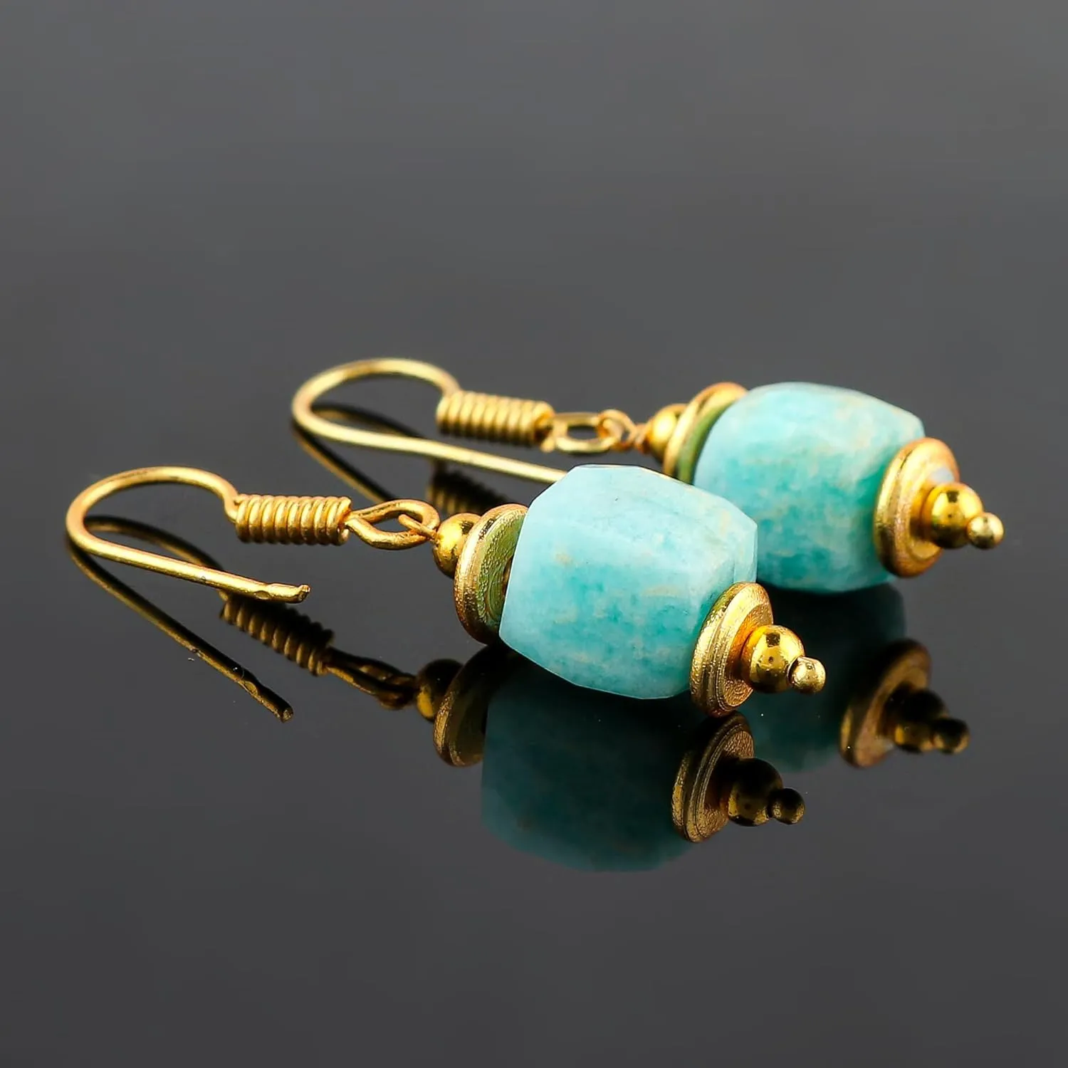 Thecraftman Natural Earrings for Women, Yoga Jewelry, Meditation Earring, Crystals Earring, Gemstone Faceted Tumble Beads, Energy Healing Crystals, Birthday Gift for Her, Gemstone Jewelry (Amazonite)
