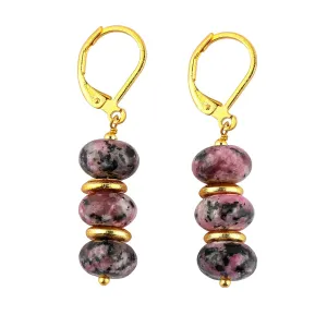 Thecraftman Natural Rhodonite Earrings for Women, Yoga Jewelry, Meditation Earring, Crystals Earring, Gemstone Rondelle Beads, Energy Healing Crystals, Gift for Her, Gemstone Jewelry (Rhodonite)