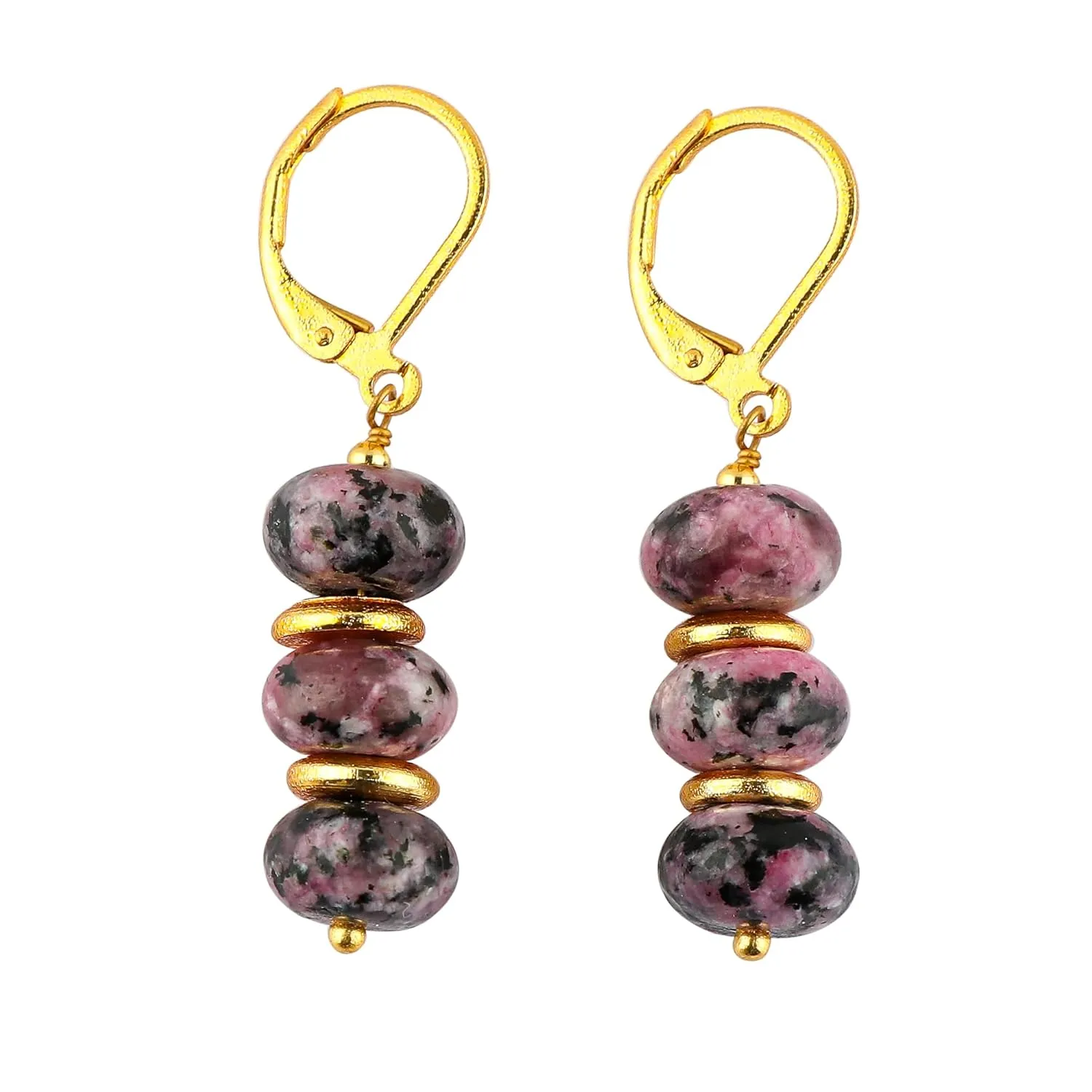Thecraftman Natural Rhodonite Earrings for Women, Yoga Jewelry, Meditation Earring, Crystals Earring, Gemstone Rondelle Beads, Energy Healing Crystals, Gift for Her, Gemstone Jewelry (Rhodonite)