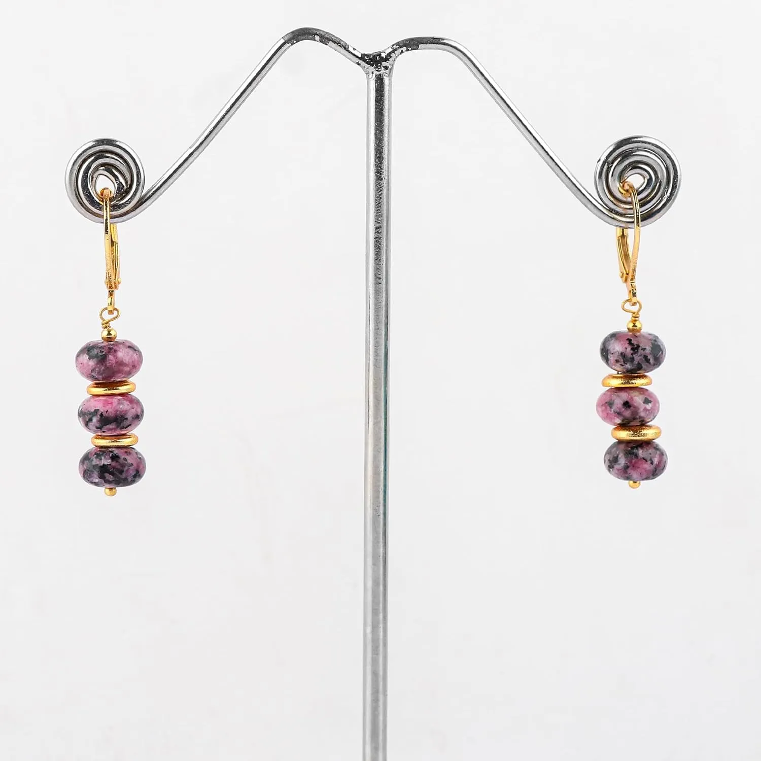 Thecraftman Natural Rhodonite Earrings for Women, Yoga Jewelry, Meditation Earring, Crystals Earring, Gemstone Rondelle Beads, Energy Healing Crystals, Gift for Her, Gemstone Jewelry (Rhodonite)