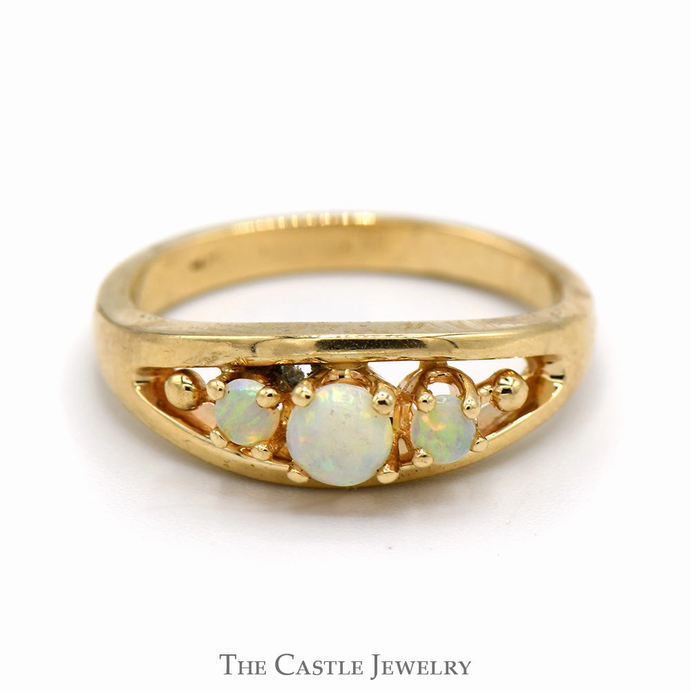 Three Stone Opal Ring with Beaded Accents in 14k Yellow Gold Budget Product