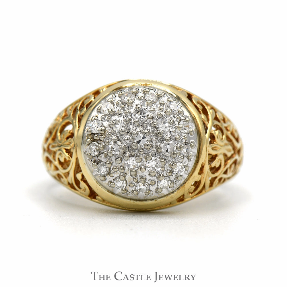 Custom Mark 1/2cttw Kentucky Diamond Cluster Ring with Open Filigree Sides in 14k Yellow Gold
