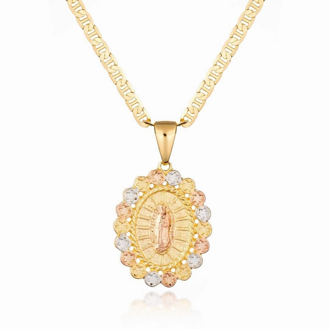 Night Out 18K Gold Plated 3 Tone Mother Mary Pendant Necklace