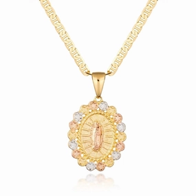 18K Gold Plated 3 Tone Mother Mary Pendant Necklace Seasonal Jewelry Divine Adornment