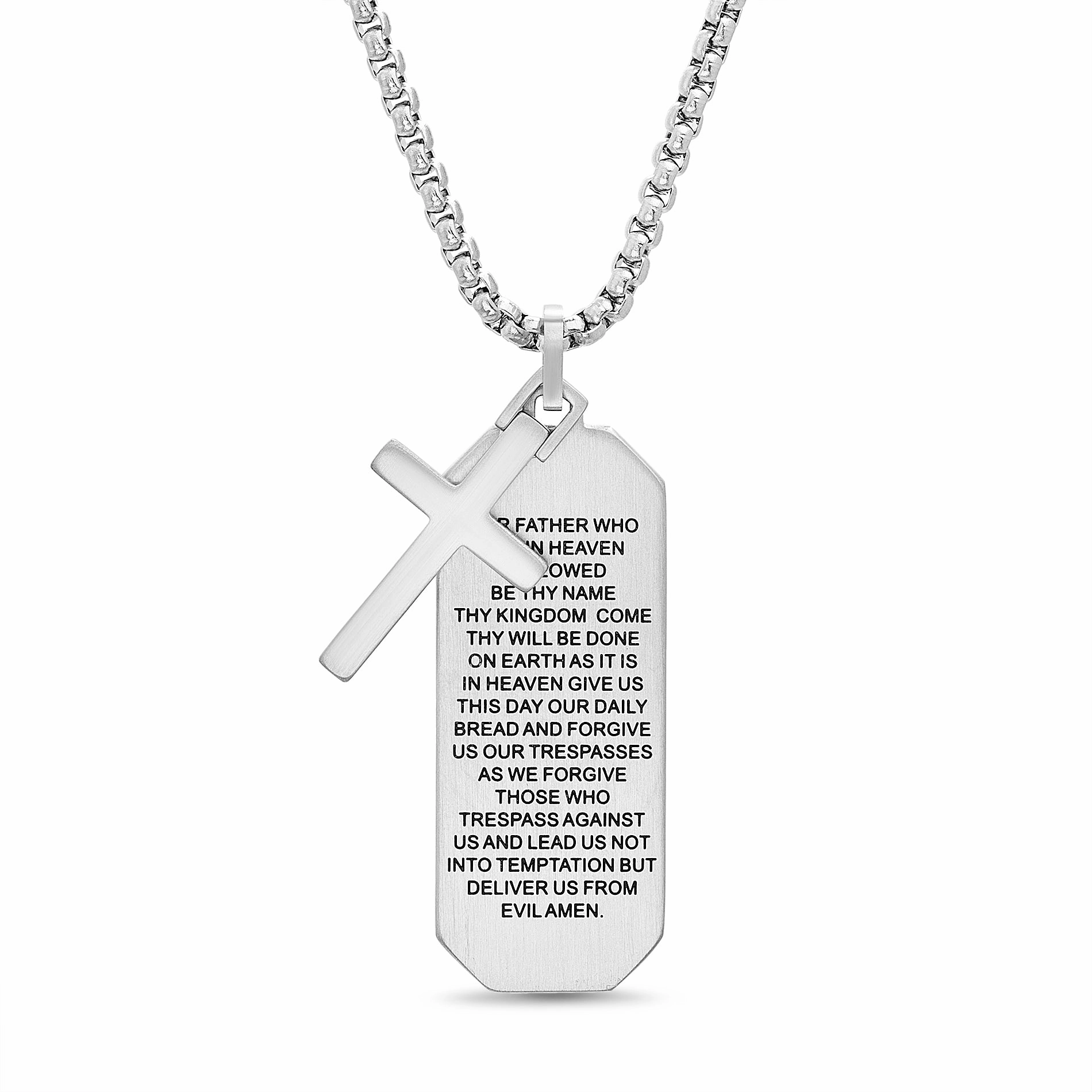 My Bible Stainless Steel Lord's Prayer Cross Dog Tag Necklace Best Style Double Strand Jewelry