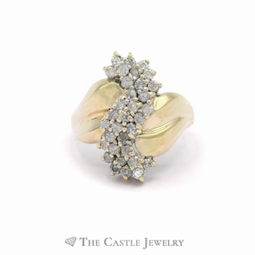 1/2cttw Wavy Diamond Cluster Ring in 10k Yellow Gold Lucky Charm