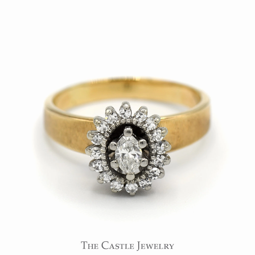 Marquise Diamond Solitaire with Oval Shaped Diamond Halo in 10k Yellow Gold Bold Accessory Urban Style