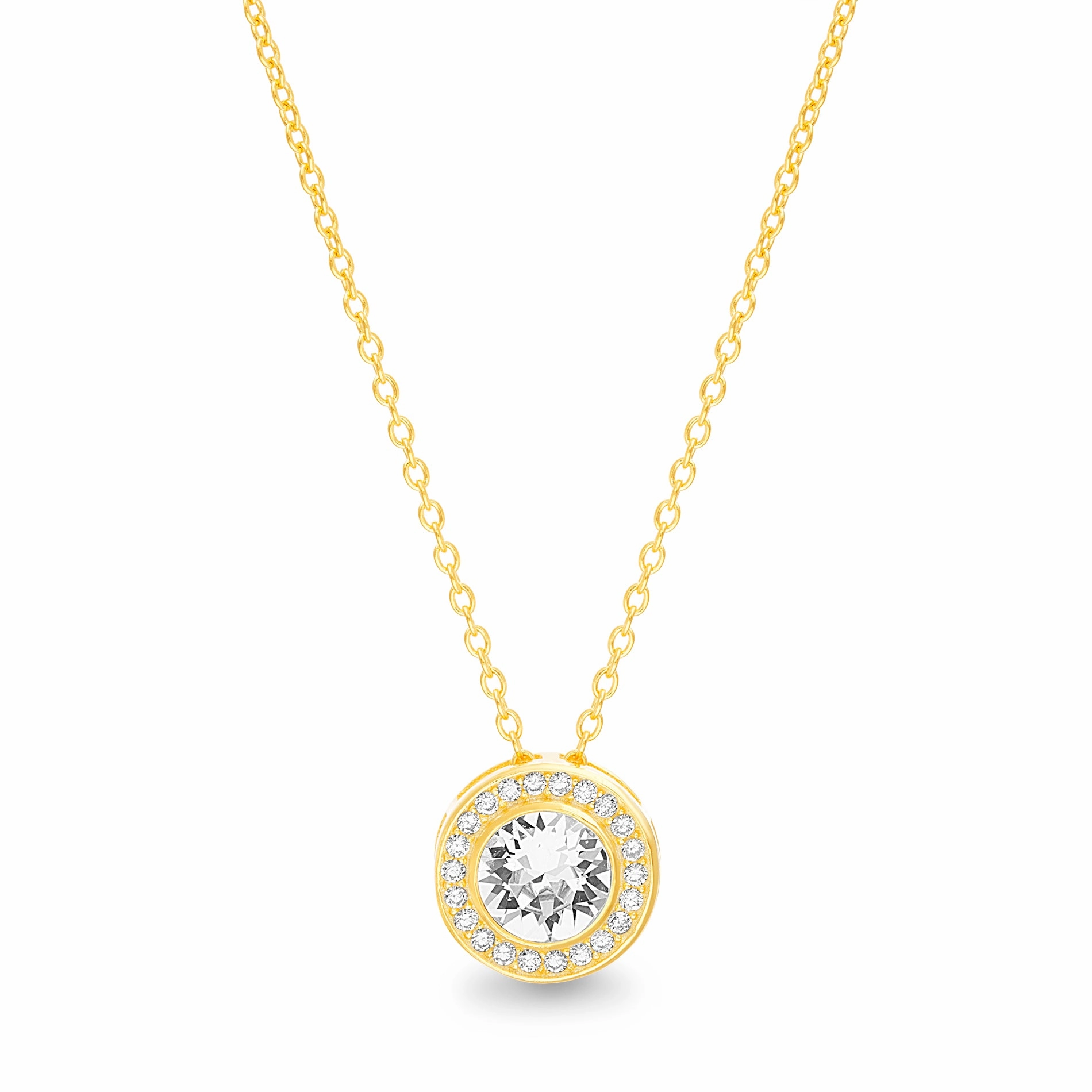 Timeless Style Lesa Michele Sterling Silver Round Halo Pendant Necklace made with Swarovski Crystals