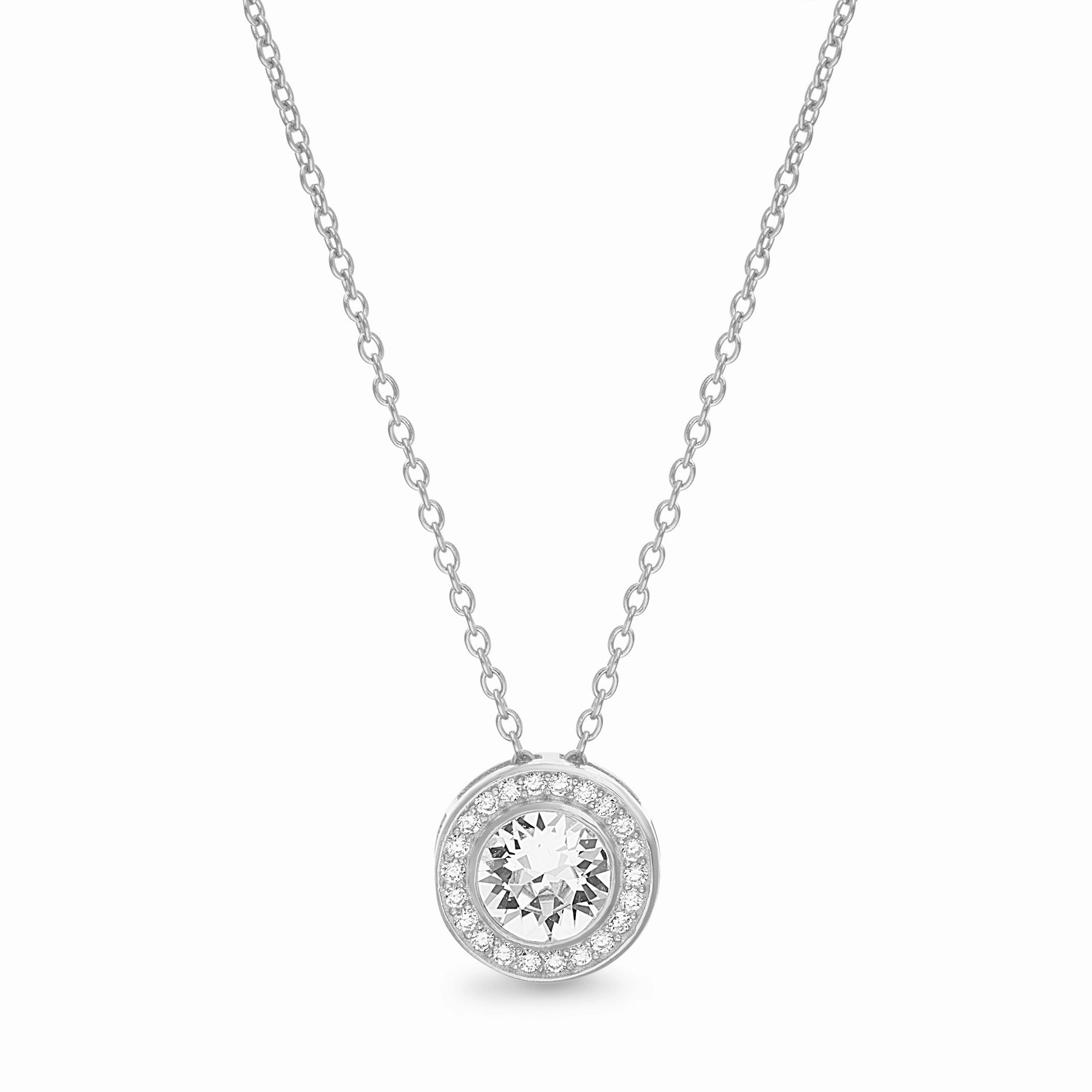 Weekend Gift Lesa Michele Sterling Silver Round Halo Pendant Necklace made with Swarovski Crystals
