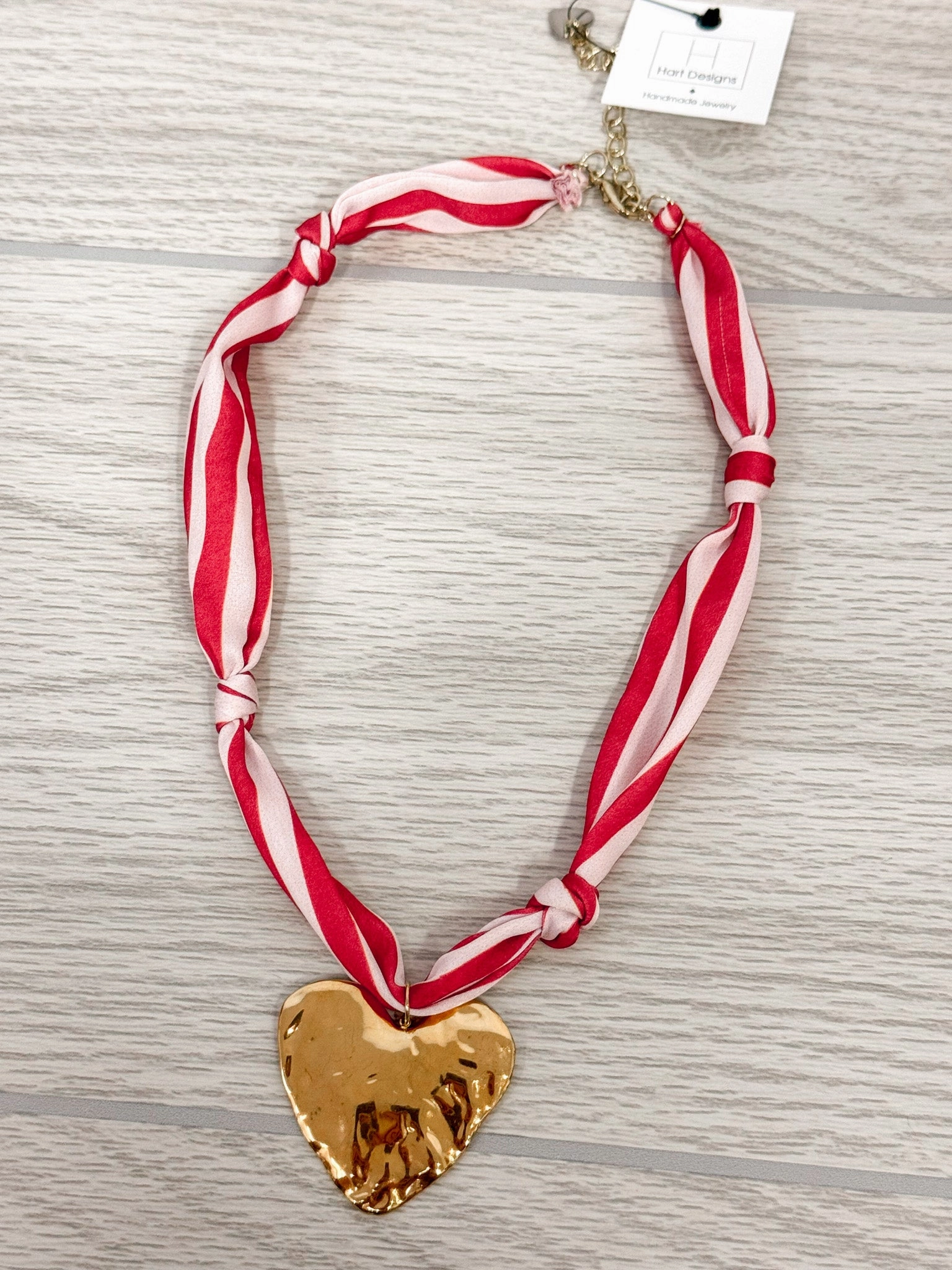 Every Occasion Red Striped Heart Pendant Scarf Necklace