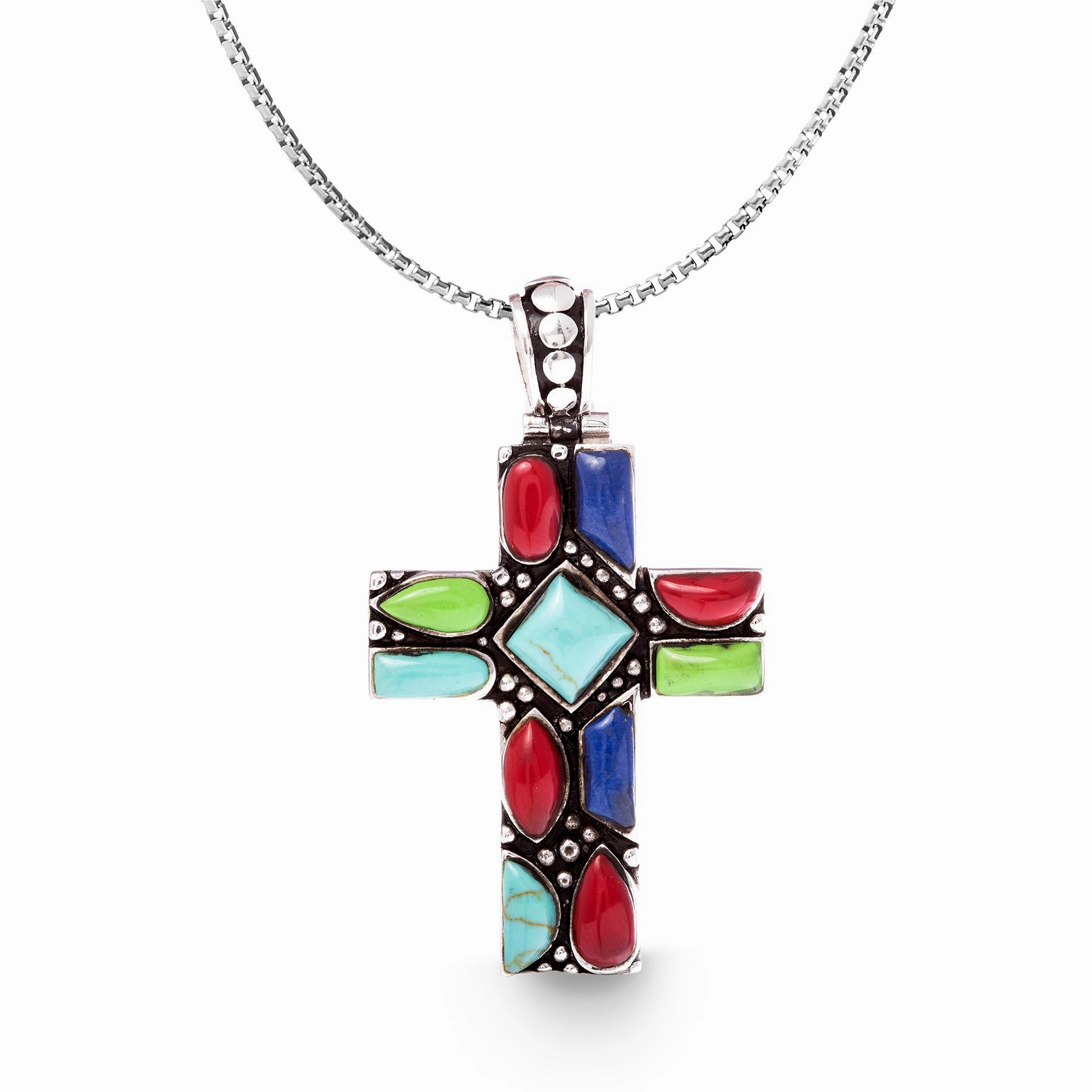 Willowbird Simulated Turquoise Stone Cross Pendant Necklace in Oxidized Sterling Silver Fashion Lady