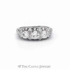 Trendy Gift Bold Jewelry 1.5cttw Diamond Three Stone Ring with Diamond Accents in 14k White Gold