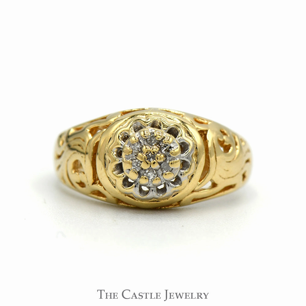 Women's Kentucky Diamond Cluster Ring with Open Filigree Sides in 10k Yellow Gold Refined Jewelry