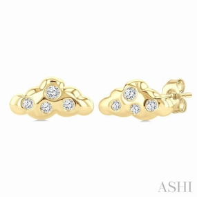 Elegant Form 1/20 Ctw Single Cut Diamond Cloud Petite Fashion Earrings in 10K Yellow Gold