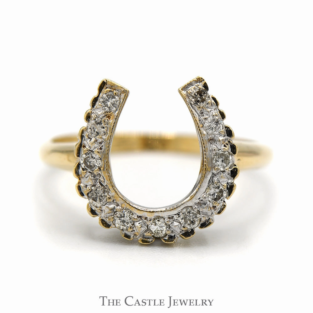 1/4cttw Round Brilliant Cut Diamond Horseshoe Ring in 10k Yellow Gold Modern Embellishment Artisan Statement