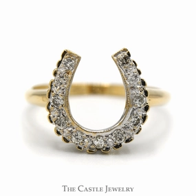 1/4cttw Round Brilliant Cut Diamond Horseshoe Ring in 10k Yellow Gold Modern Embellishment Artisan Statement