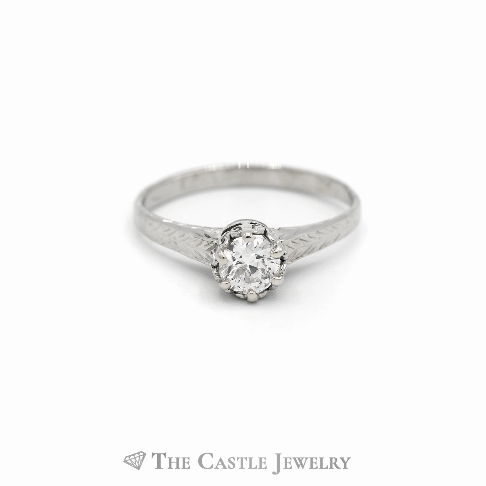 .38CT Old European Cut Diamond Solitaire Engagement Ring in 14KT White Gold Low-Cost Piece