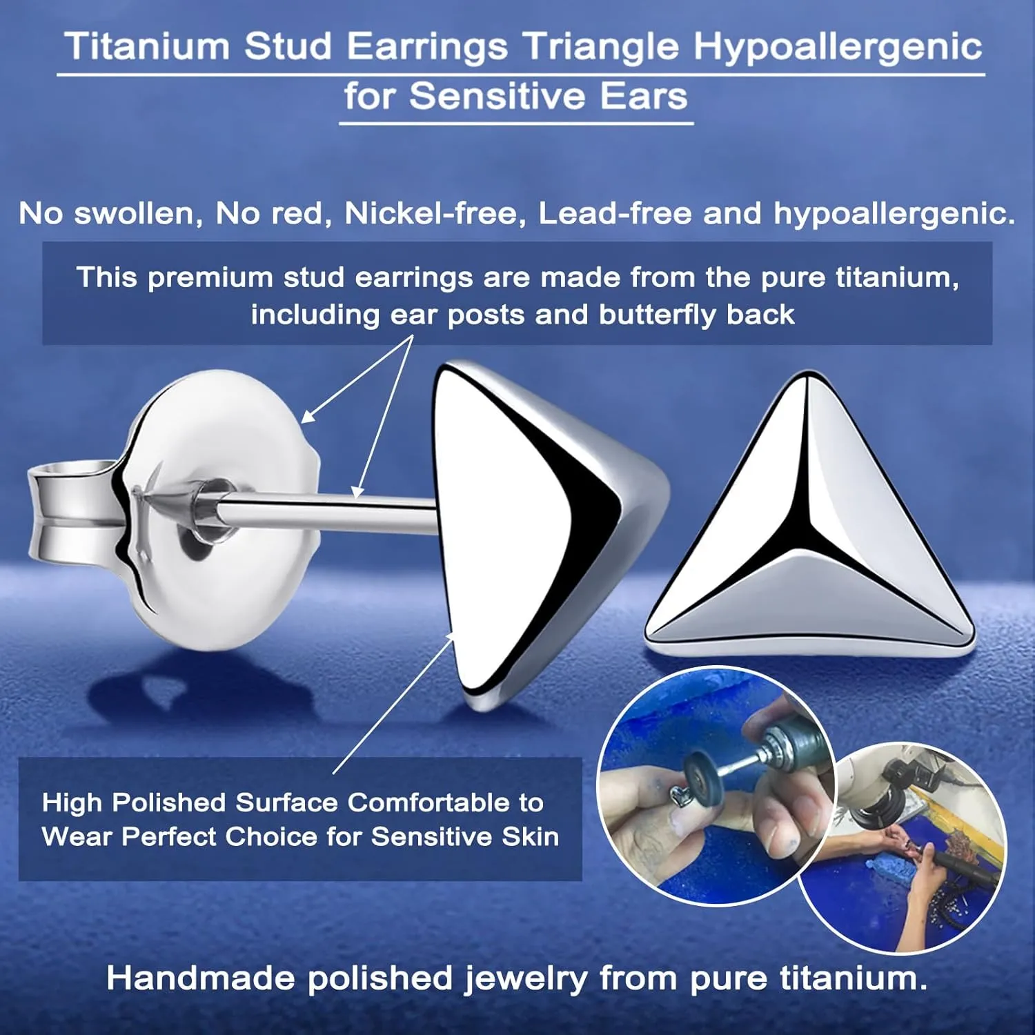 Titanium Earrings Tiny Dot/Heart/Triangle Stud Earrings, Hypoallergenic for Sensitive Ears Women Men, Premium High Polished (Shiny Grey)
